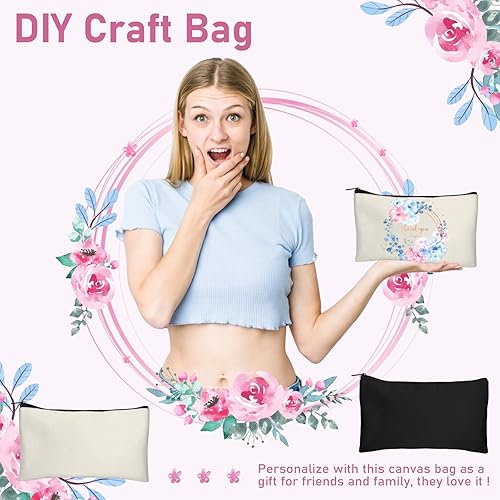 Miniatura 7 de Legigo Bolsa de Lona en Blanco con Cremallera Estuche Bolsas de Maquillaje a Granel - Estuche de Lona Multiusos para Lápices con Cremallera