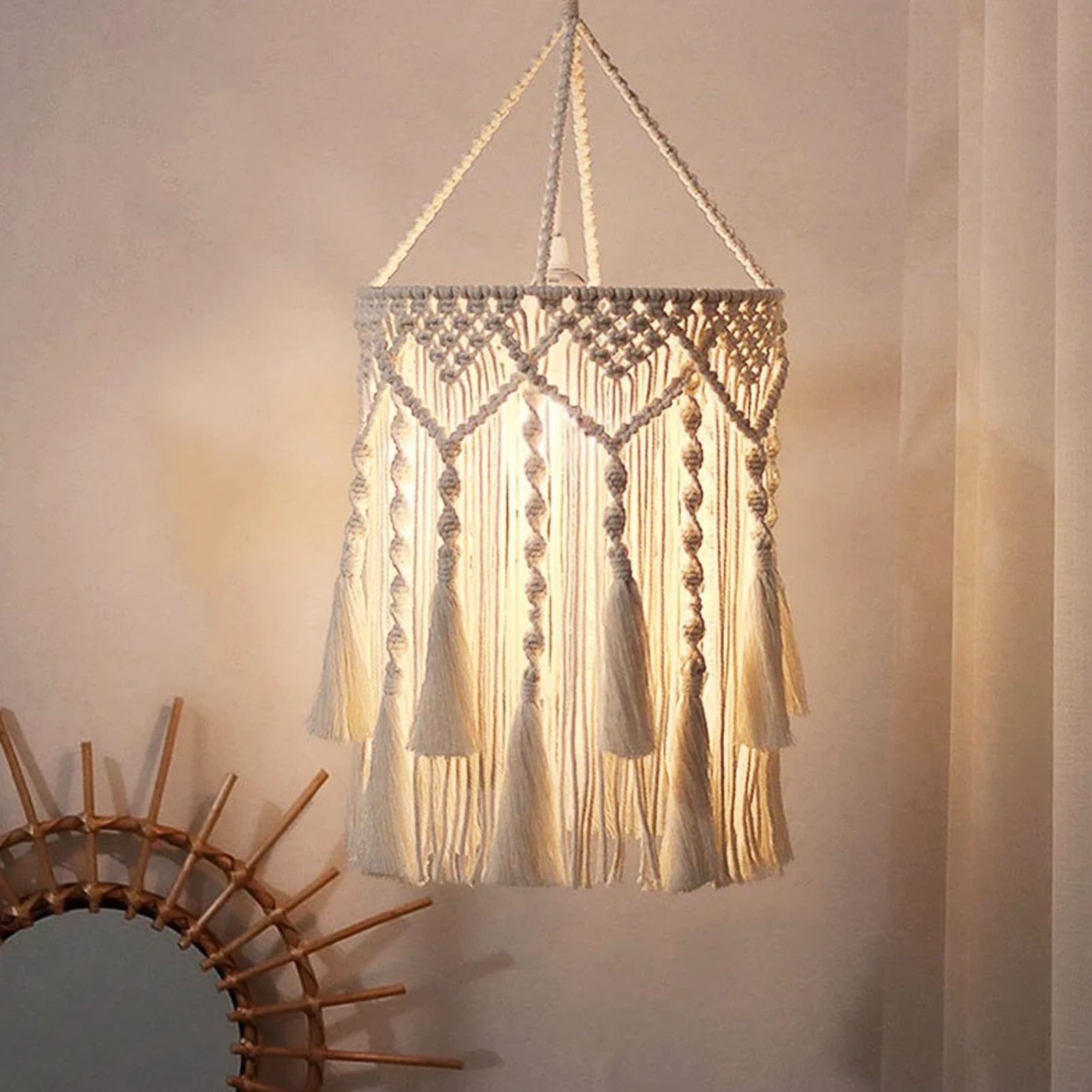 Abat-jour macramé fait main luminaire suspendu coton bohème chic haut de gamme