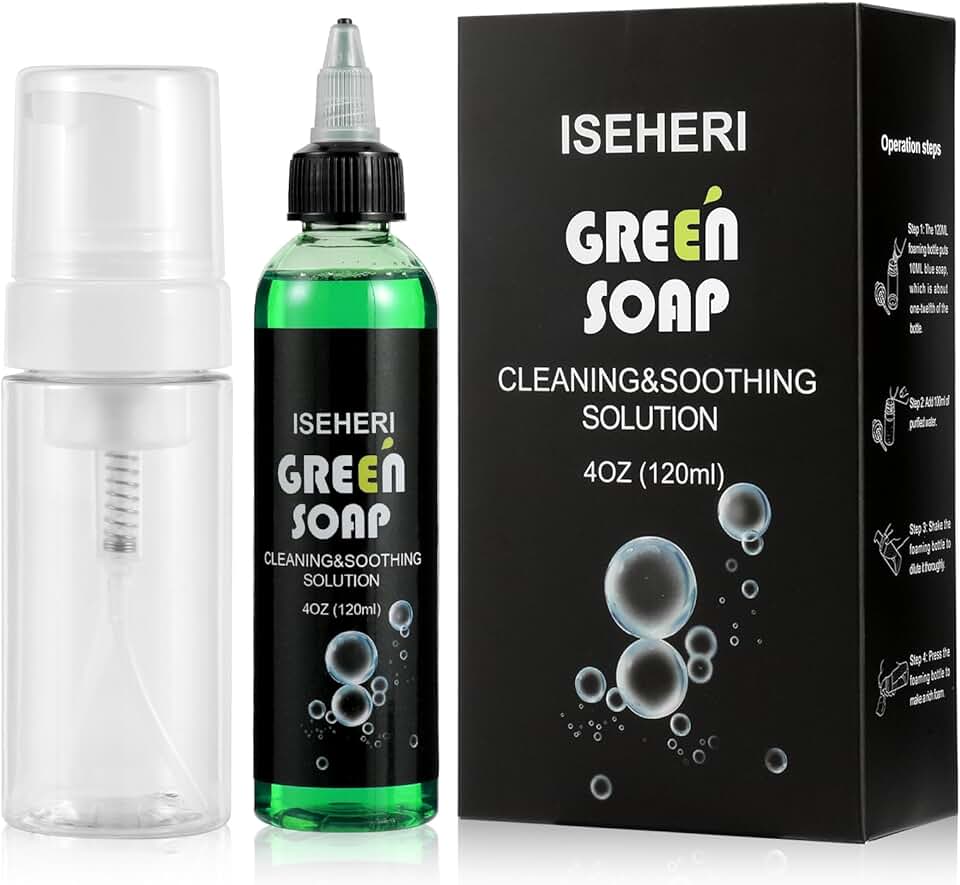 Ultra Concentrated Green Soap Tattoo 4OZ with Foaming Bottle 120ml, Green Soap Tattoo Supplies for Tattoos Piercings, Clean Skin Equipment