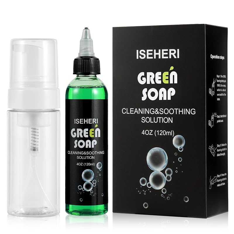 iseheri Sabonete Verde Concentrado para Tatuagem com Frasco Espumador, 120 mL