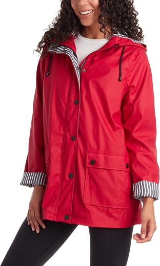 Urban Republic Women's Lightweight Vinyl Hooded Raincoat Jacket
