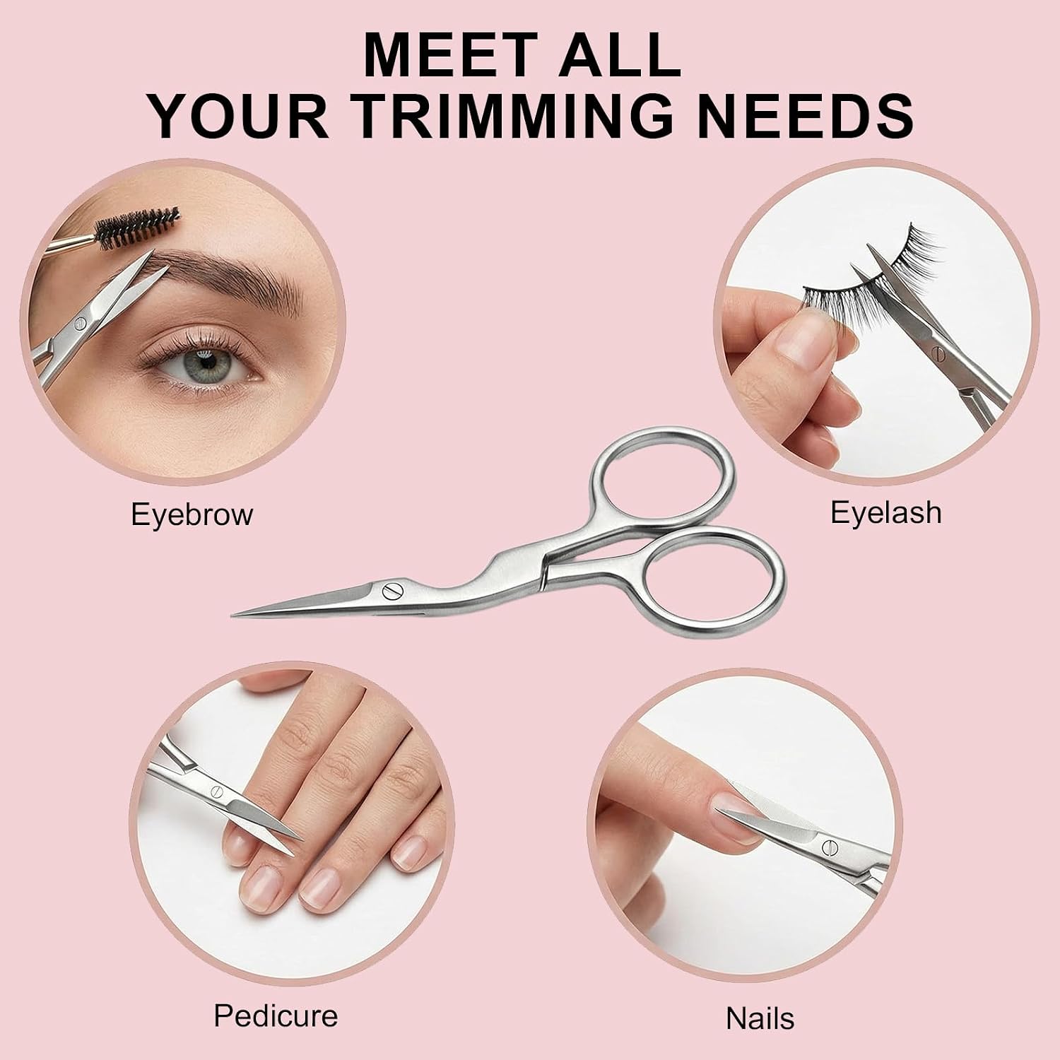 6 Pcs Eyebrow Scissors and Brush Set, Includes 3 Stainless Steel Scissors & 3 Eyebrow Brushes, Professional Brow Grooming Kit for Women Men