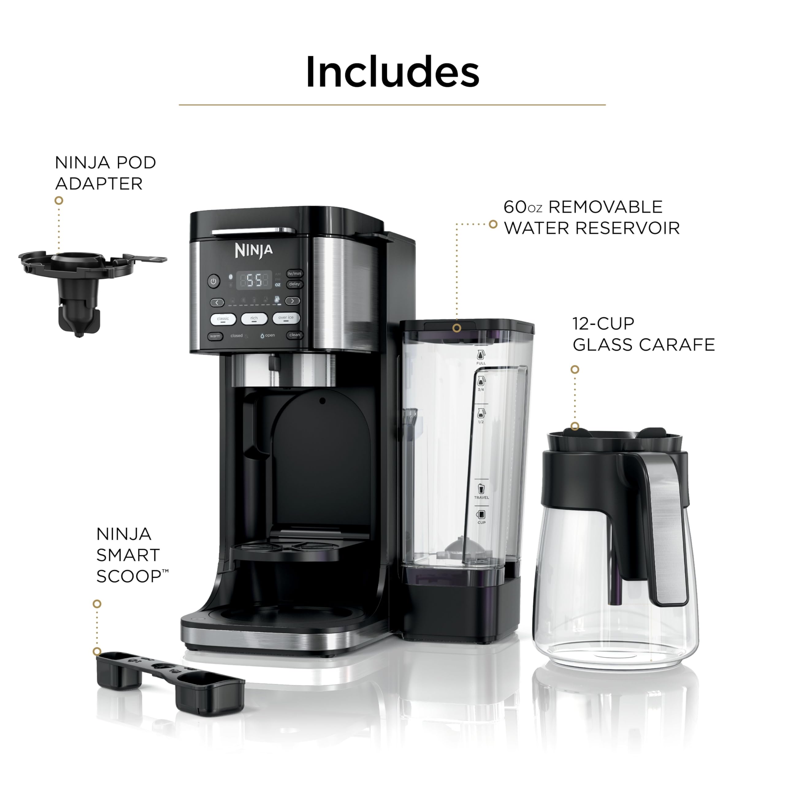 Ninja Drip Coffee Maker, DualBrew Pro Hot & Iced, Black, CFP101 | Single Serve to Carafe, Brew with Pods & Grounds, Compatible with K Cups, 3 Brew Styles, 60oz Removable Reservoir