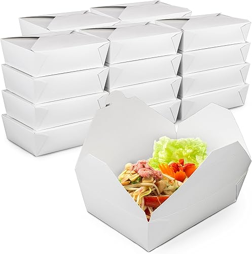Miniatura 13 de Fit Meal Prep Paquete de 50 recipientes de papel para llevar de 48 onzas, 6.8 x 5.5 x 2.5 pulgadas, cajas blancas de comida para almuerzo #8