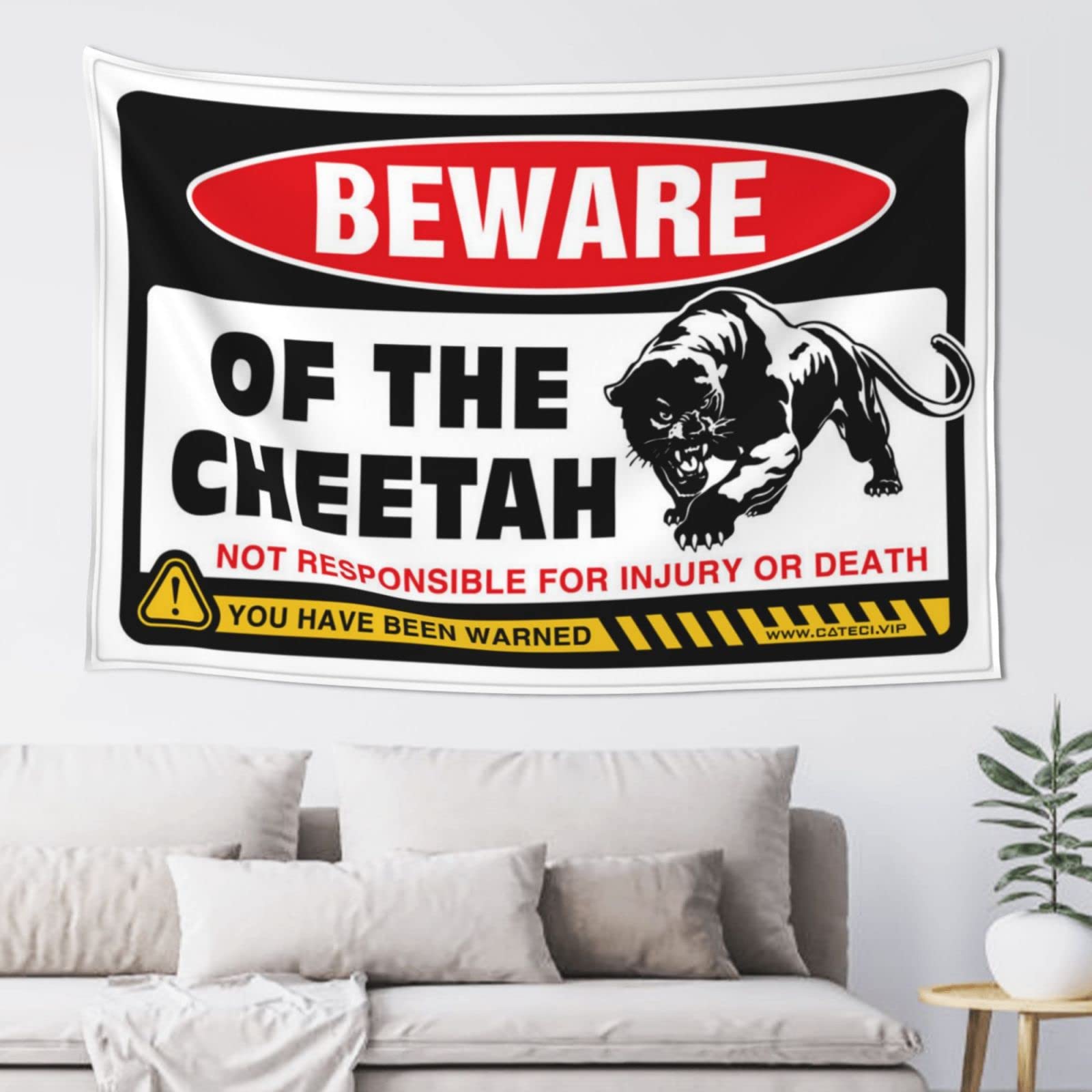 PRAVOXI Tapestry For Bedroom Beware Of Cheetah Tapestry Astethic Stuff For Room Funny Tapestry(75X100CM)