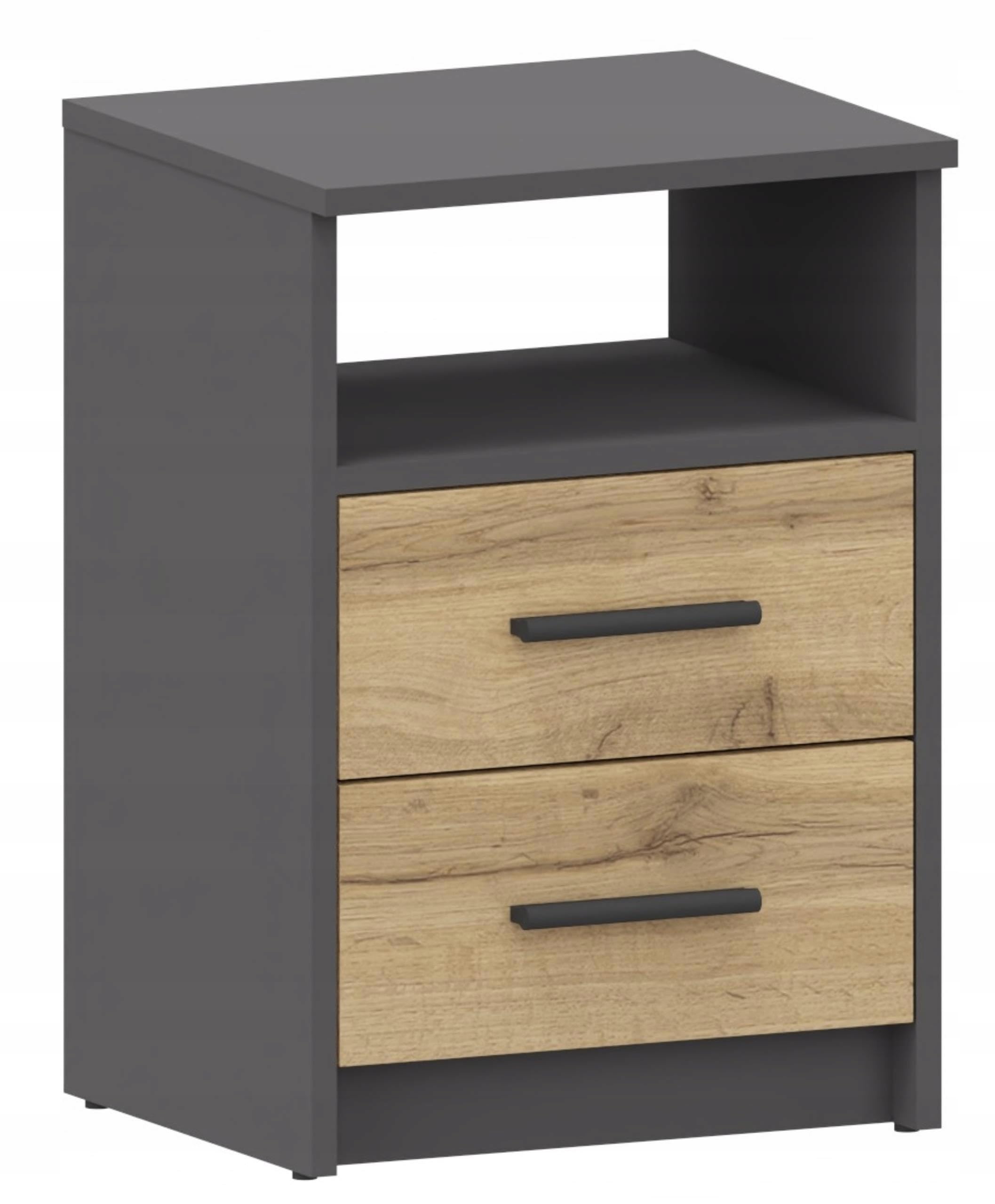 MATKAM Table de Chevet au Look Classique - H x l x P : 58,5 x 40 x 35 cm - avec Deux tiroirs et Un Compartiment de Rangement Ouvert - Disponible en différentes Versions (Anthracite Gris Wotan Chêne)