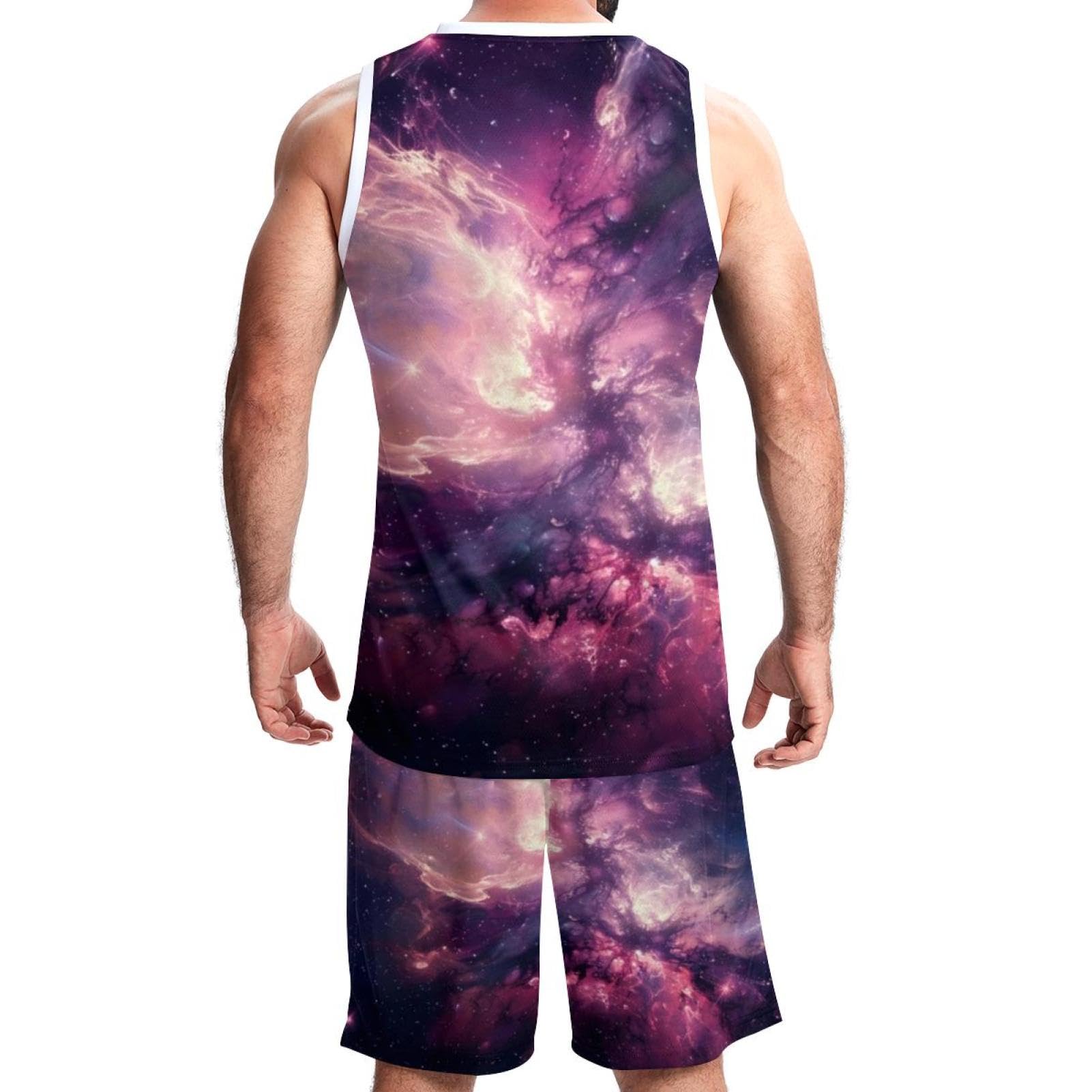 Herren-Basketballanzug mit Taschen, Sportbekleidung für Männer und Frauen, Teamuniform, Rosa, Sternenmotiv, Größe 5XL