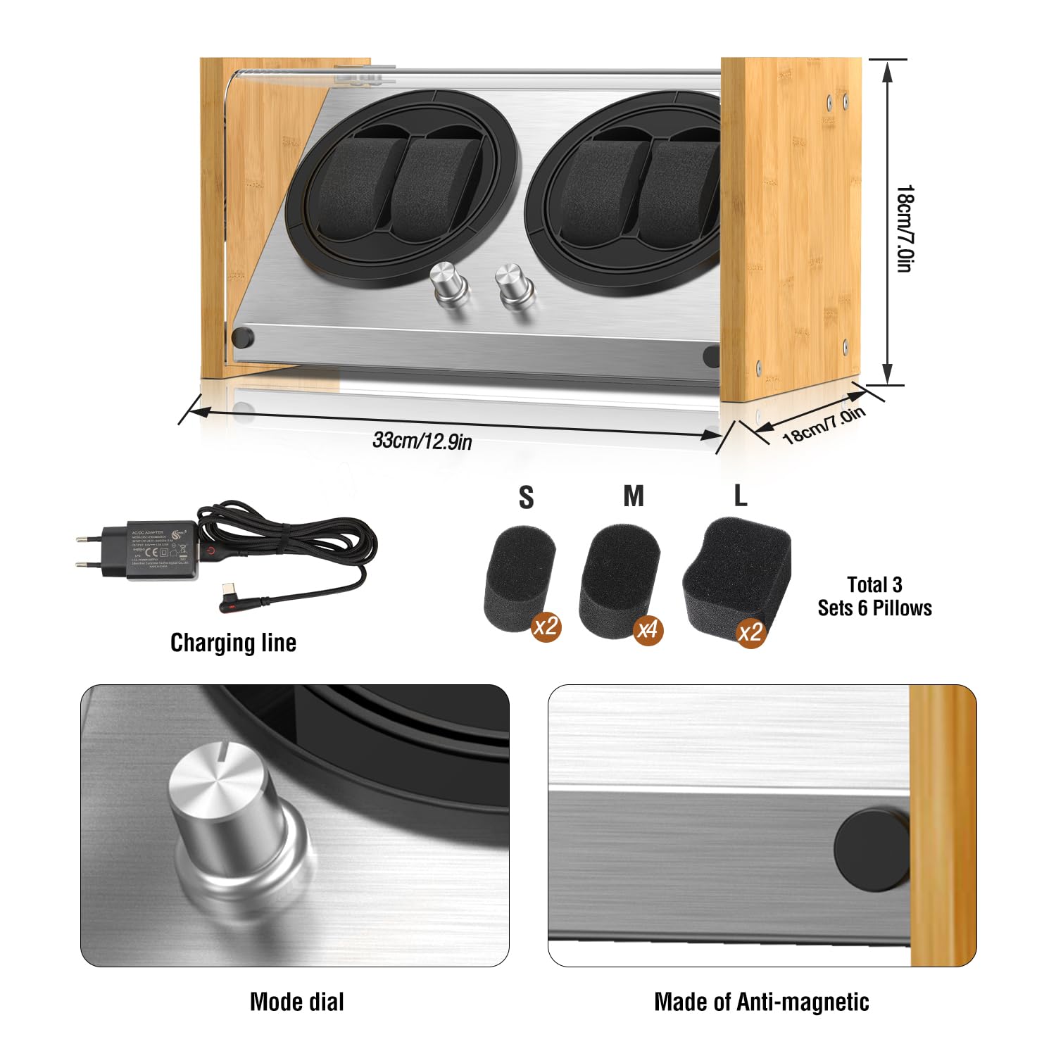 Watch Winder Smith Ruchomy do zegarka z drewna bambusowego i metalu