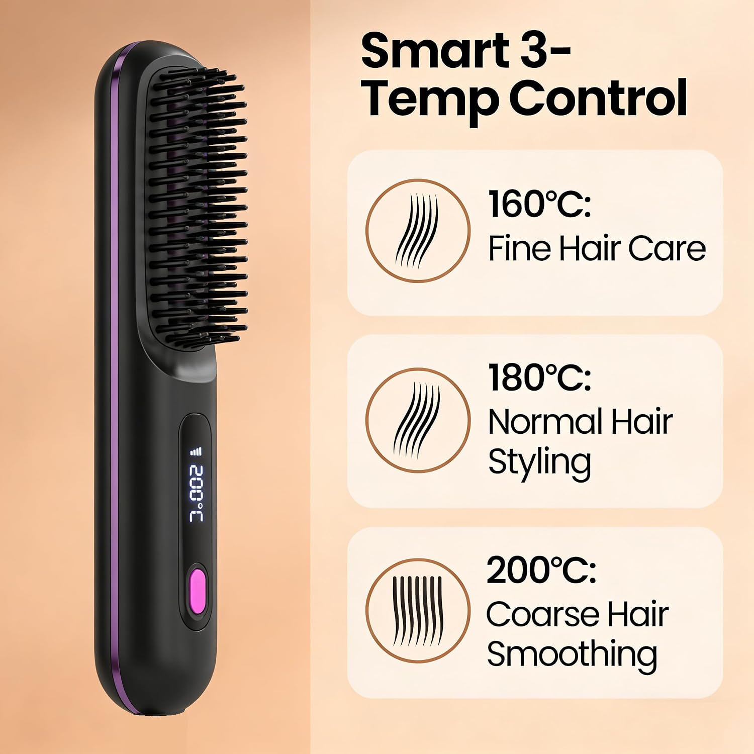 2026 Portable Straightener Brush for Travel, Cordless Hair Straightener Comb for Women,Fast Heating Hair Straightener with LCD Temperature Display, Travel Gift