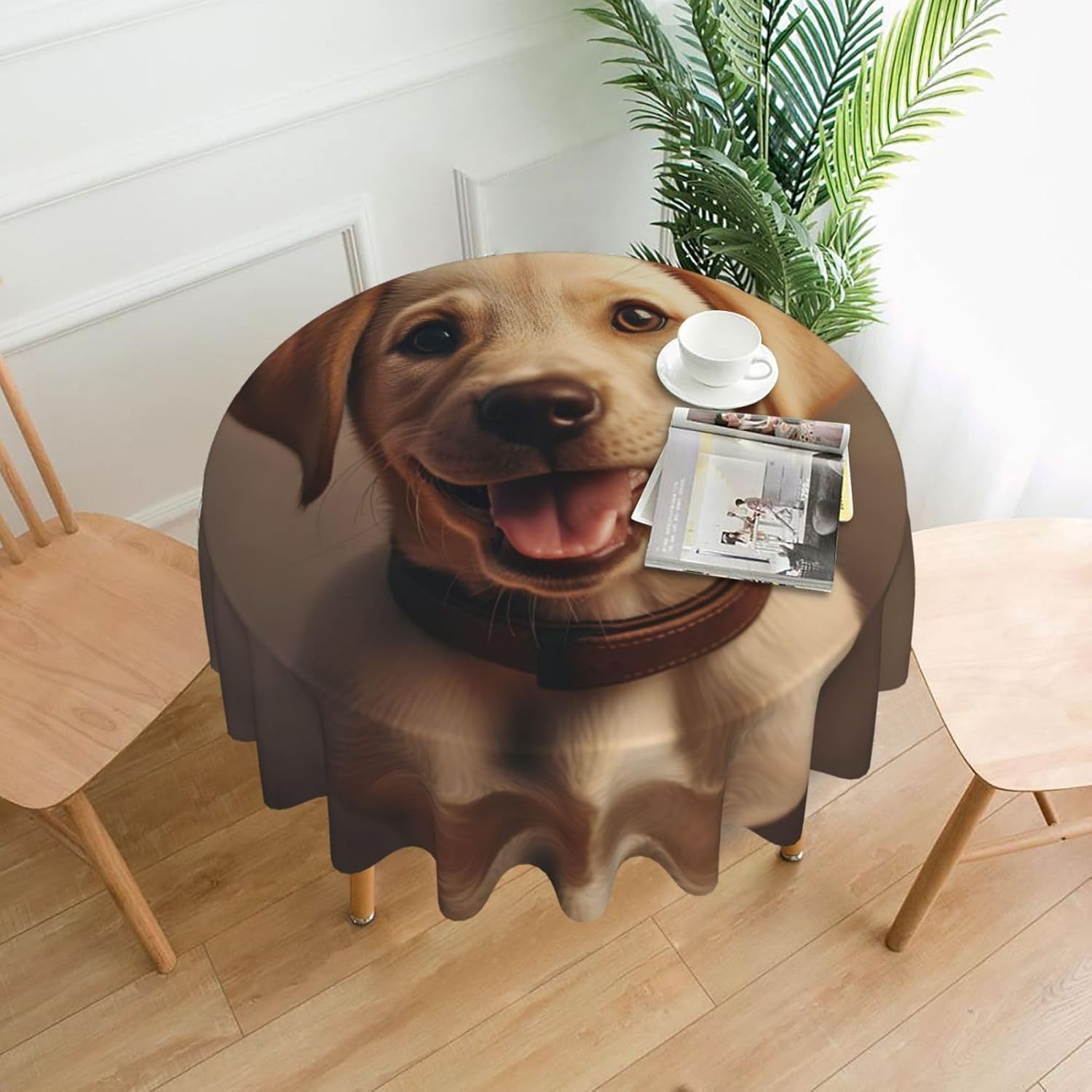 Cute Labrador Dog Print Wrinkle Free Dining Table Cover for Birthday Party Farmhouse Tablecloths Up to 60 x 60 Inches