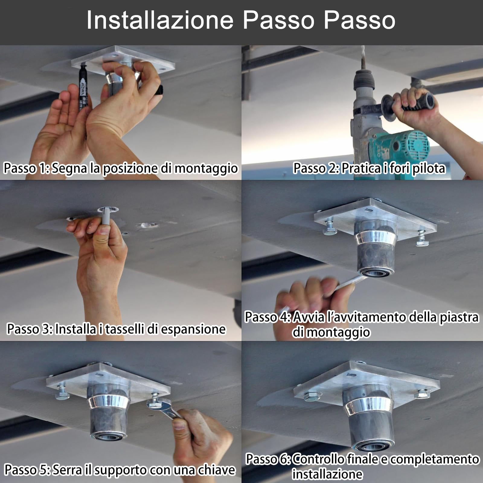 PRIOR FITNESS Supporto a soffitto per Asta da Danza, per aste girevoli 40mm(1,57in) e 45mm(1,77in). Piastra Fissa con tasselli per soffitti Cemento/Legno, Kit Montaggio per casa, Studio, palestre