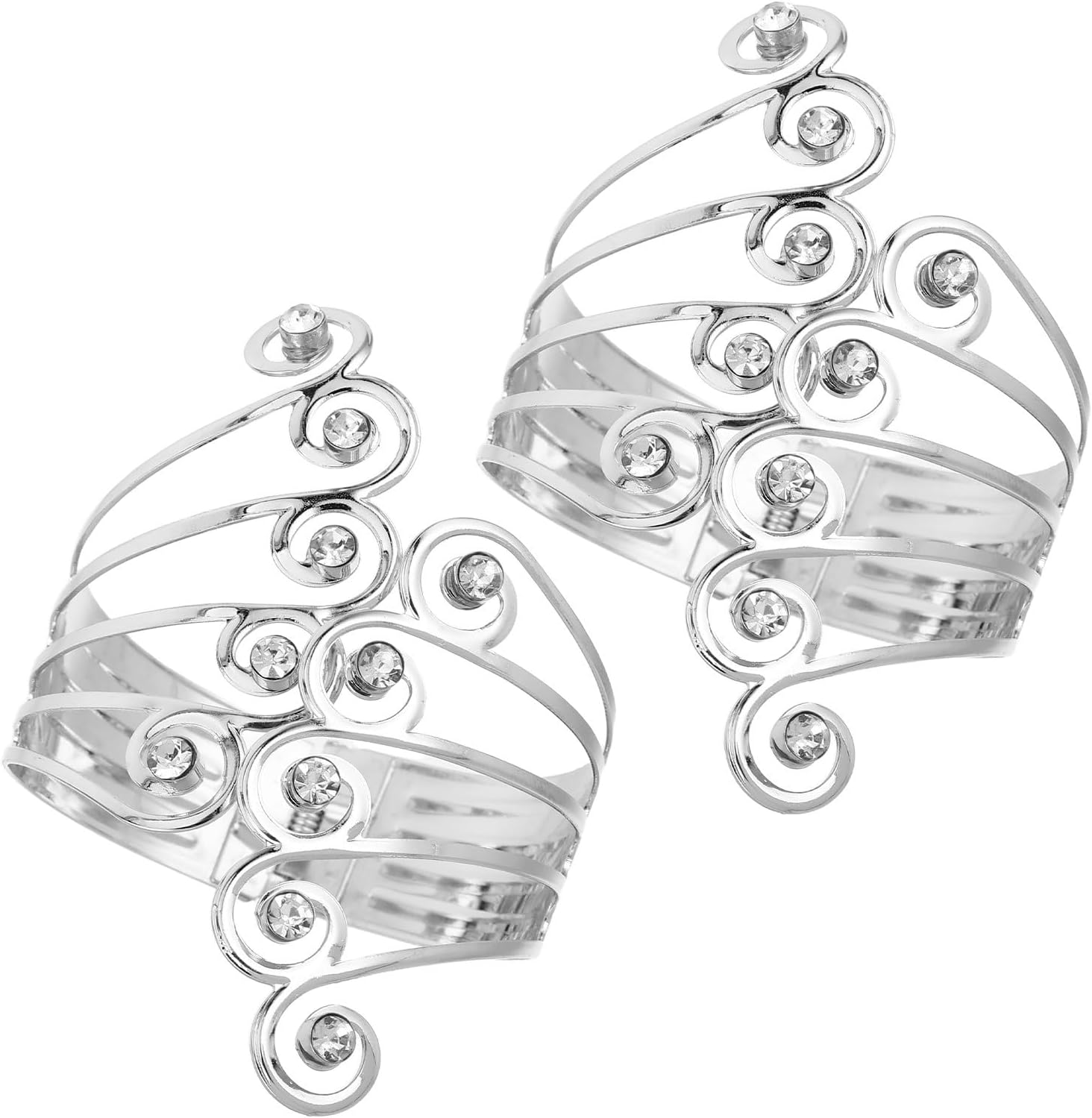 Luxshiny 2pcs Silver Rhinestone Curtain Tiebacks with Metal Holdbacks Decorative Drapery Clips for Living Room and Bedroom Window Treatment Accessories