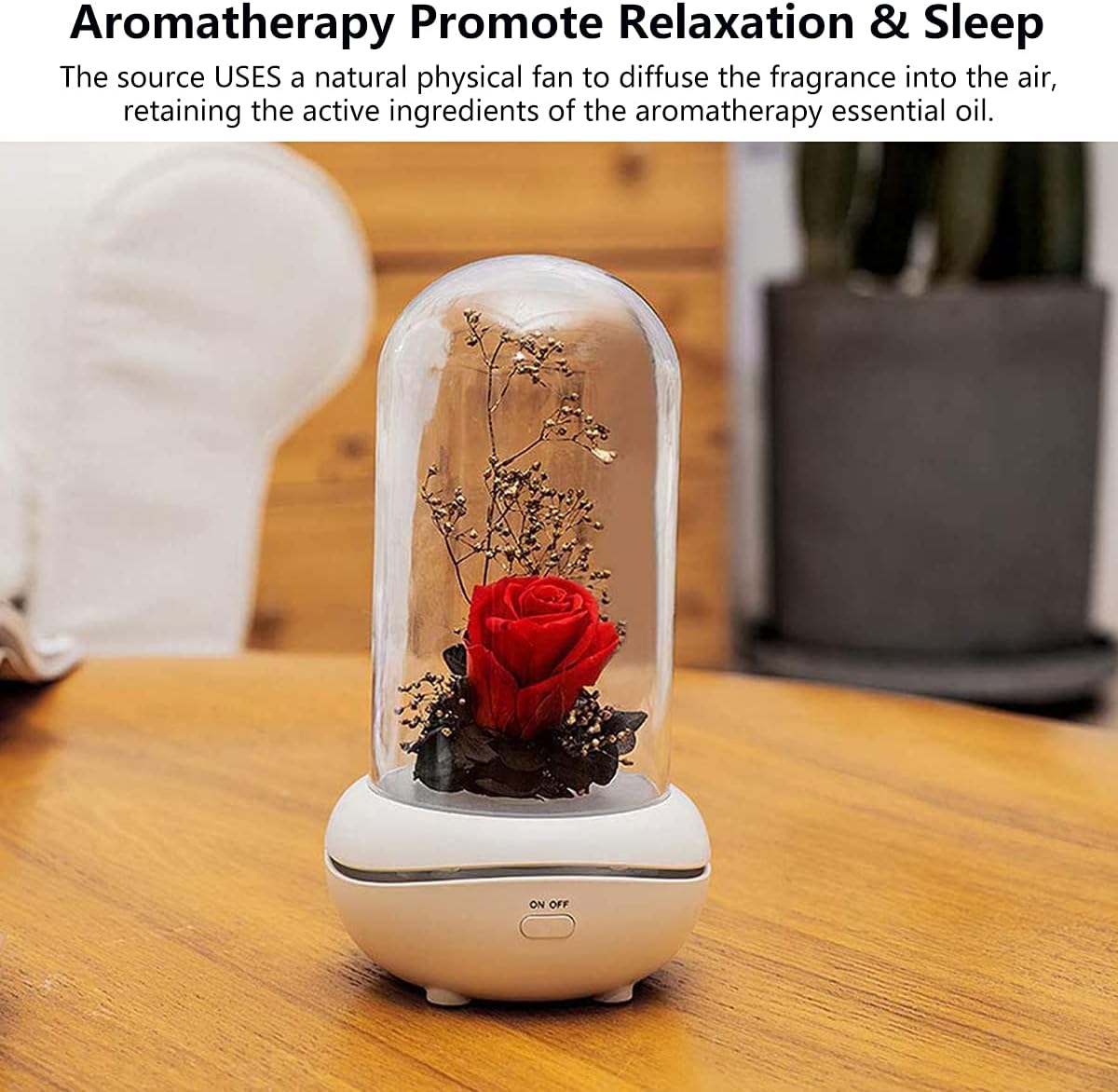 Essential Oil Diffuser, Eternal Rose Flower Aromatherapy Lamp, USB Rechargeable Aroma Diffuser with 7 Color Night Lights, Valentine's Day/ Christmas/ Birthday Gift for Women Girls, Home Decor Red
