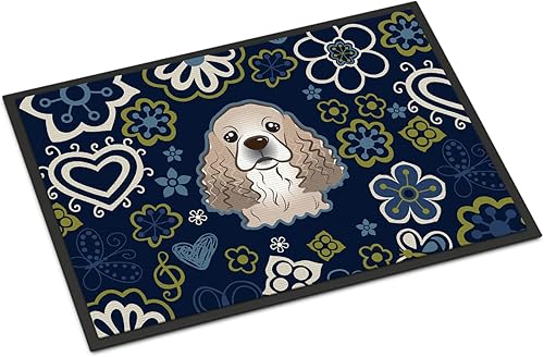 Miniatura 272 de Caroline's Treasures BB1449JMAT - Tapete de bienvenida de carlino negro, 24 x 36 pulgadas, tapete azul para puerta delantera, para interiores