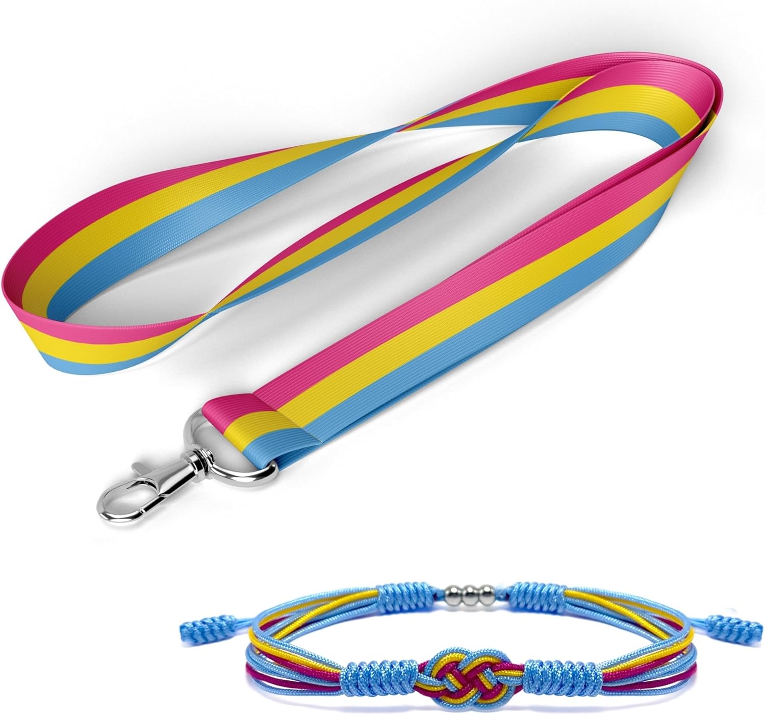 Pack of 2 LGBTQIA+ Accessories, Infinity Love Bracelet and Matching Rainbow Lanyard, Pride Month Gift Set, Things Stuffs for LGBTQIA Community (Pansexual)
