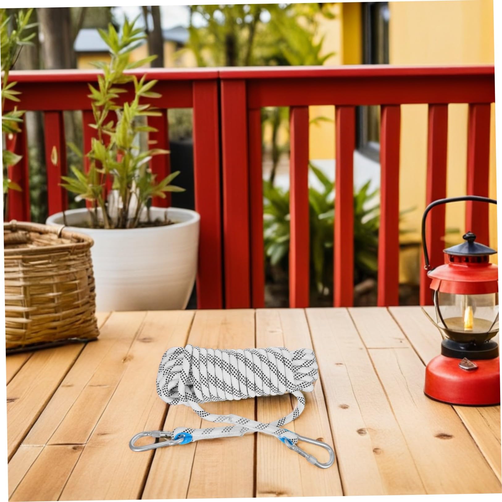SOIMISS Outdoor Wäscheleine aus Weißem Polyester mit 12mm Stärke und 10m Länge Tragfähig bis 2200kg Inklusive Karabiner für Camping und Wandern