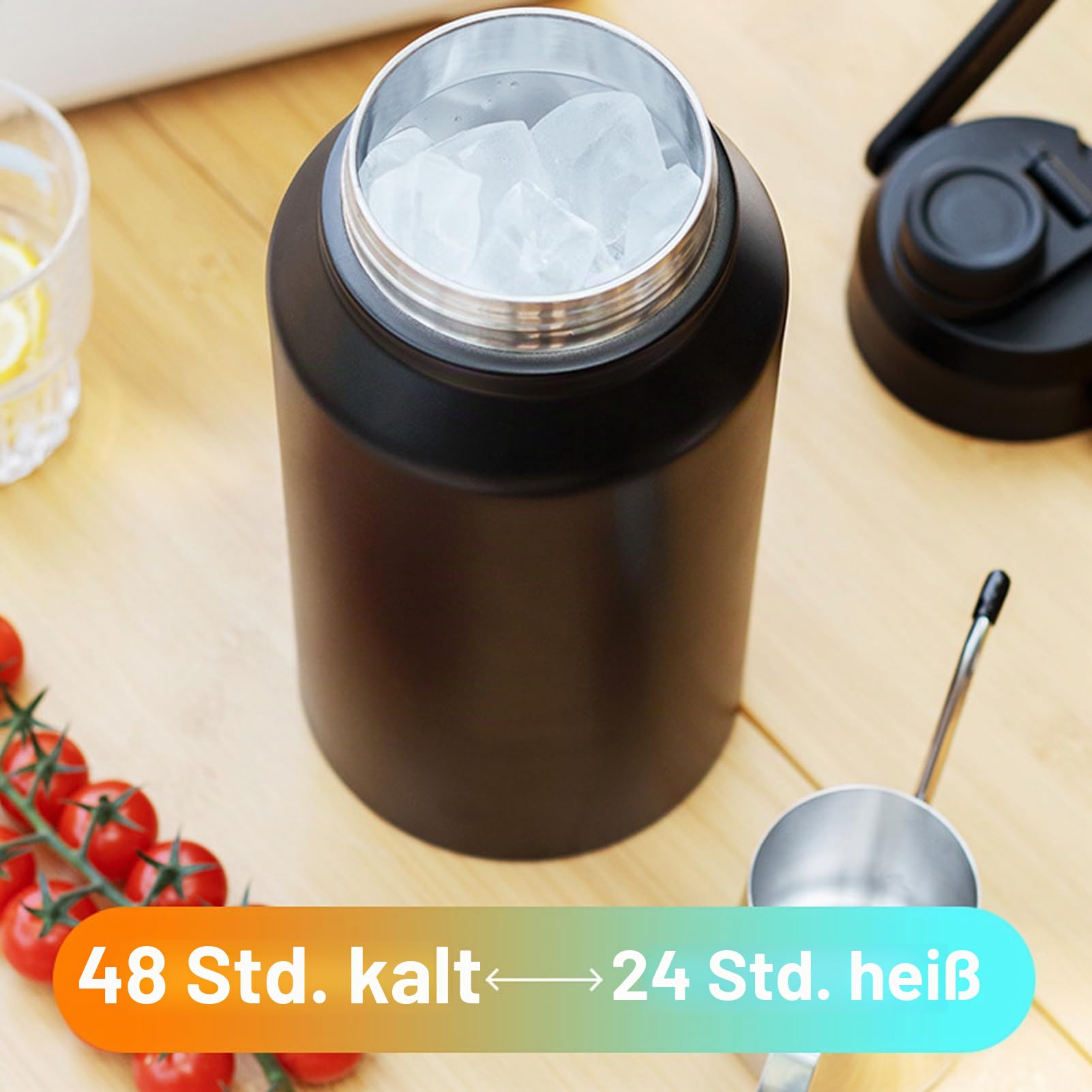 Denash 3L Isolierte Wasser Flasche, 316 Edelstahl Flasche mit Breitem Mund & Griff, Hält heiß 24H/kalt 48H für Camping Reisen (BLACK)