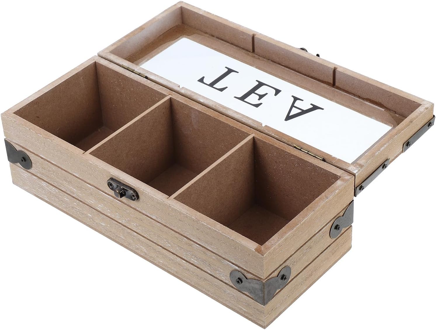 Homoyoyo Wooden Tea Box Organizer with 3 Compartments, Multifunctional Storage Container for Tea Bags, Coffee Packets, and Sugar, Spacesaving Design for Living Room and Desktop Use