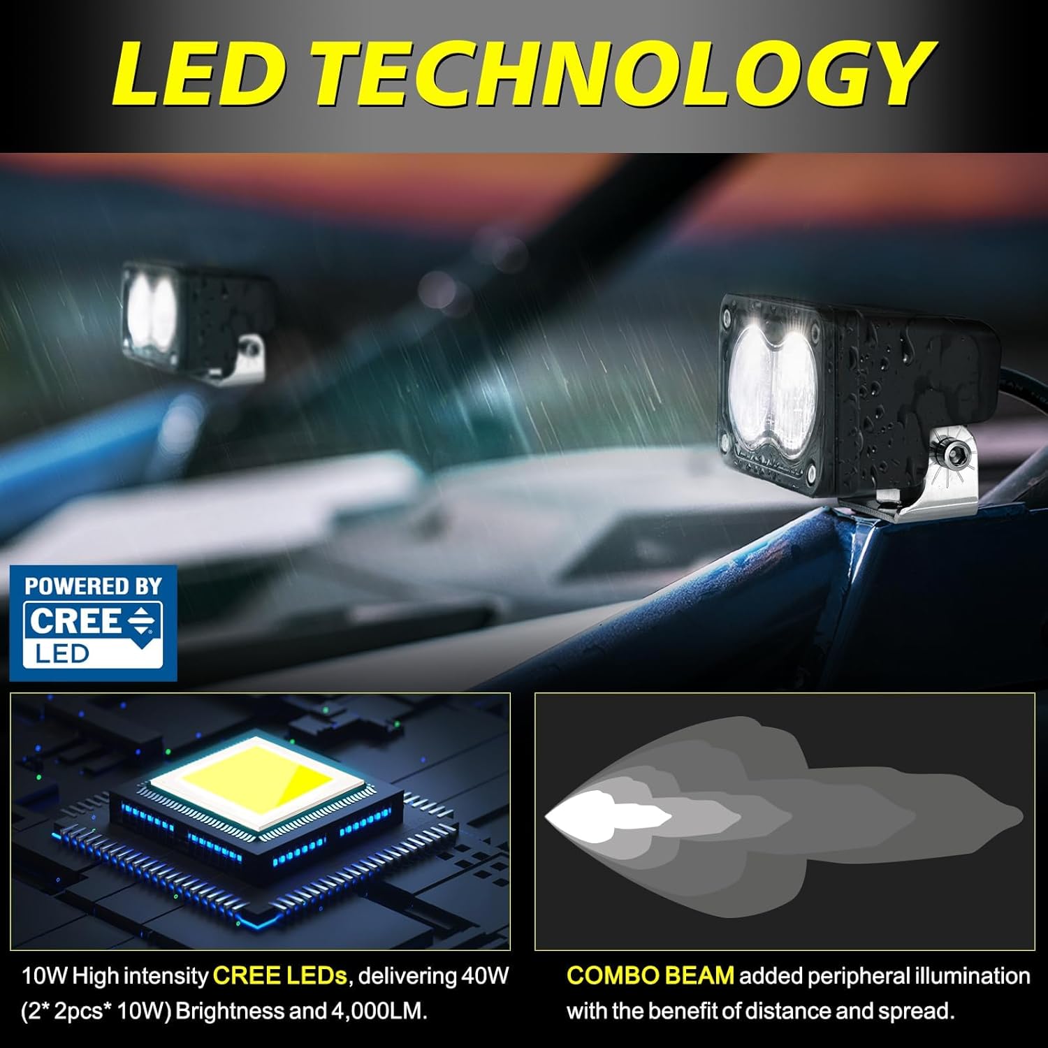 LED Pods, AKD Part 3 Inch CREE LED Off Road Driving Lights 40W Spot Flood Combo Small Ditch Light Fog Lights Pods 2 Packs for Truck Motorcycle SUV UTV ATV Dirt Bike Surron