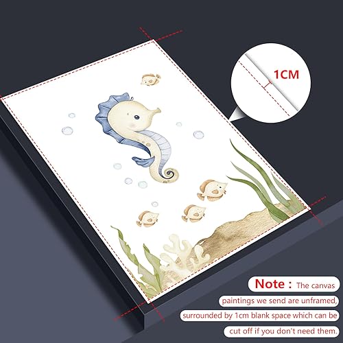 Miniatura 3 de Yuaruo Lienzo decorativo para la pared del cuarto del bebé, 3 piezas bajo el mar, póster de arte de arte bajo el mar, linda vida acuática de