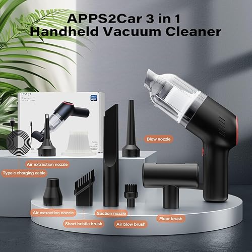 Miniatura 7 de APPS2Car Aspiradora de mano para automóvil, mini aspiradora inalámbrica de 9000 PA y plumero de aire, aspiradora portátil 3 en 1 con 2 filtros HEPA