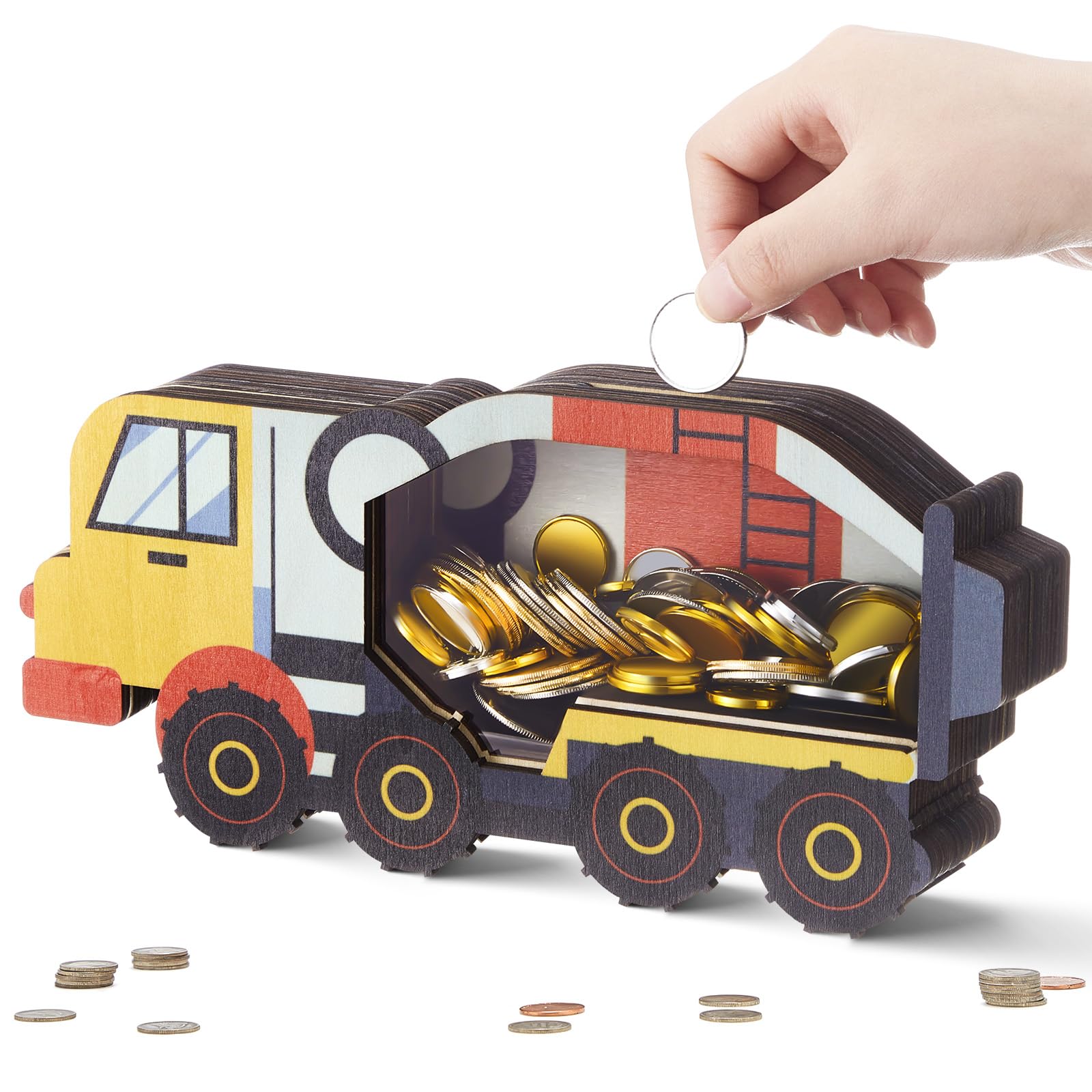 Amazon.com: Maxdot Wooden Tank Truck Piggy Bank for Kids Clear
