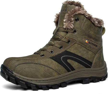 Mens Waterproof Hiking Boots Mid Outdoor Backpacking Trekking Boots Winter Warm Fur Lined Snow Boots