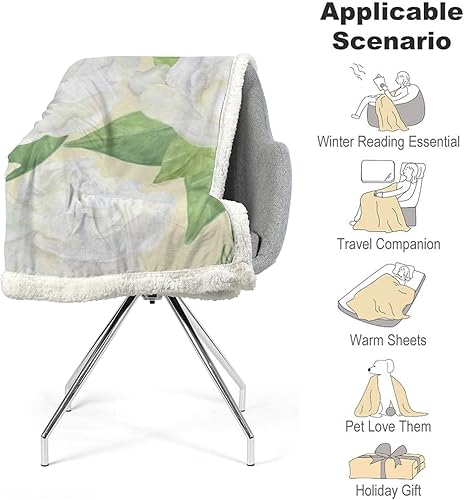 Miniatura 3 de ZHIMI - Manta de 50 x 60 pulgadas, suave, personalizada, vintage, acuarela, blanco, gardenia, de vellón, sofá, alfombra, manta cálida para hombres,