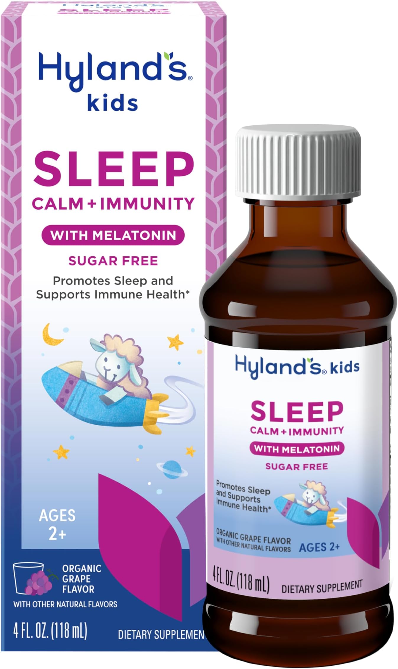 Hyland's Kids Sleep Calm + Immunity with Melatonin, Promotes Sleep & Supports Immune Health, Ages 2+, Grape Flavor, 4 Fl. Oz.