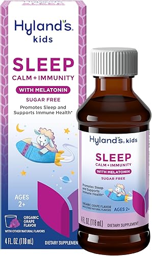 Hyland's Kids Sleep Calm & Immunity con Melatonina, Ayuda para Dormir Líquida Sin Azúcar con Magnesio, Vitamina D, Zinc y Saúco, Promueve el Sueño y