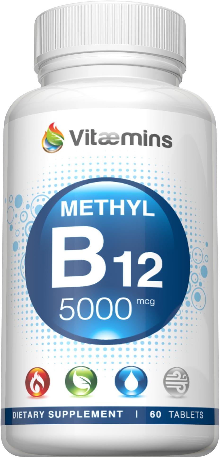 Vitamin B12-5000mcg Methyl B-12 (Methylcobalamin) - Boosts Energy, Supports Nervous System & Promotes Healthy Brain Function - Premium Quality - 60 Tablets