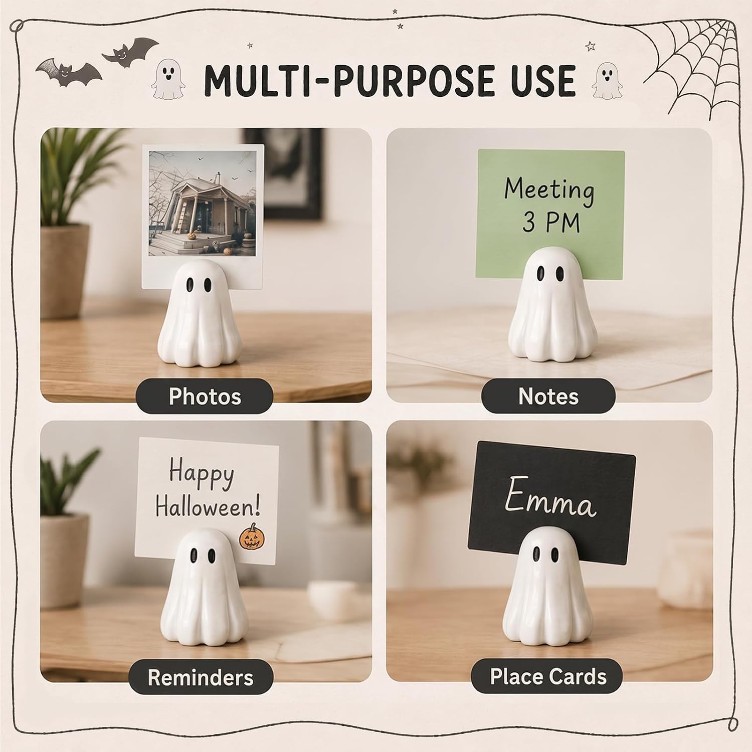 Gersoniel 3 Pcs Halloween Place Card Holder, Ghost Table Number Stands