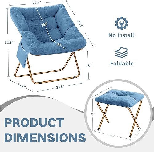 Miniatura 3 de Cómoda silla platillo para adultos, sillas plegables para sala de estar, silla de salón de piel sintética suave para dormitorio, sillas de lectura,