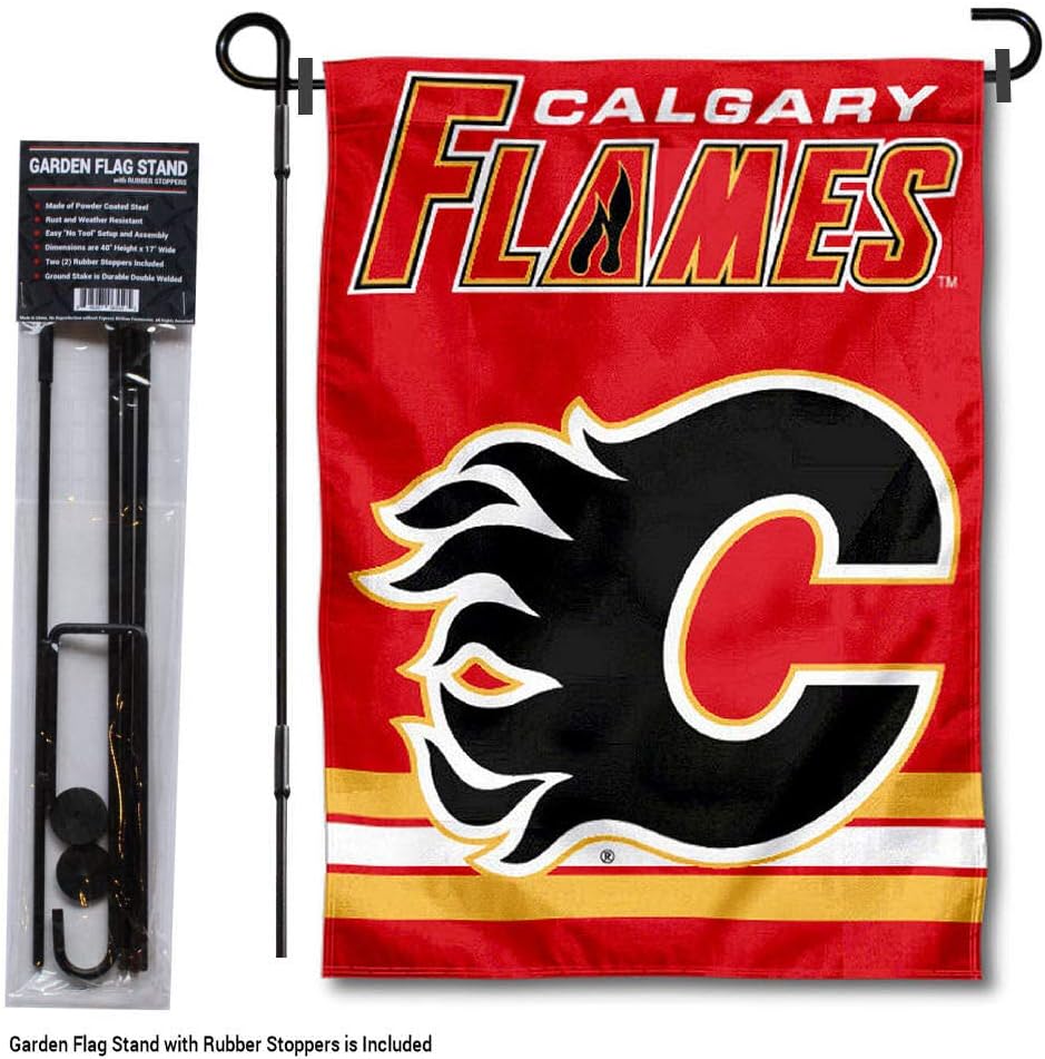 Calgary Flames Garden Flag with Pole Stand Holder