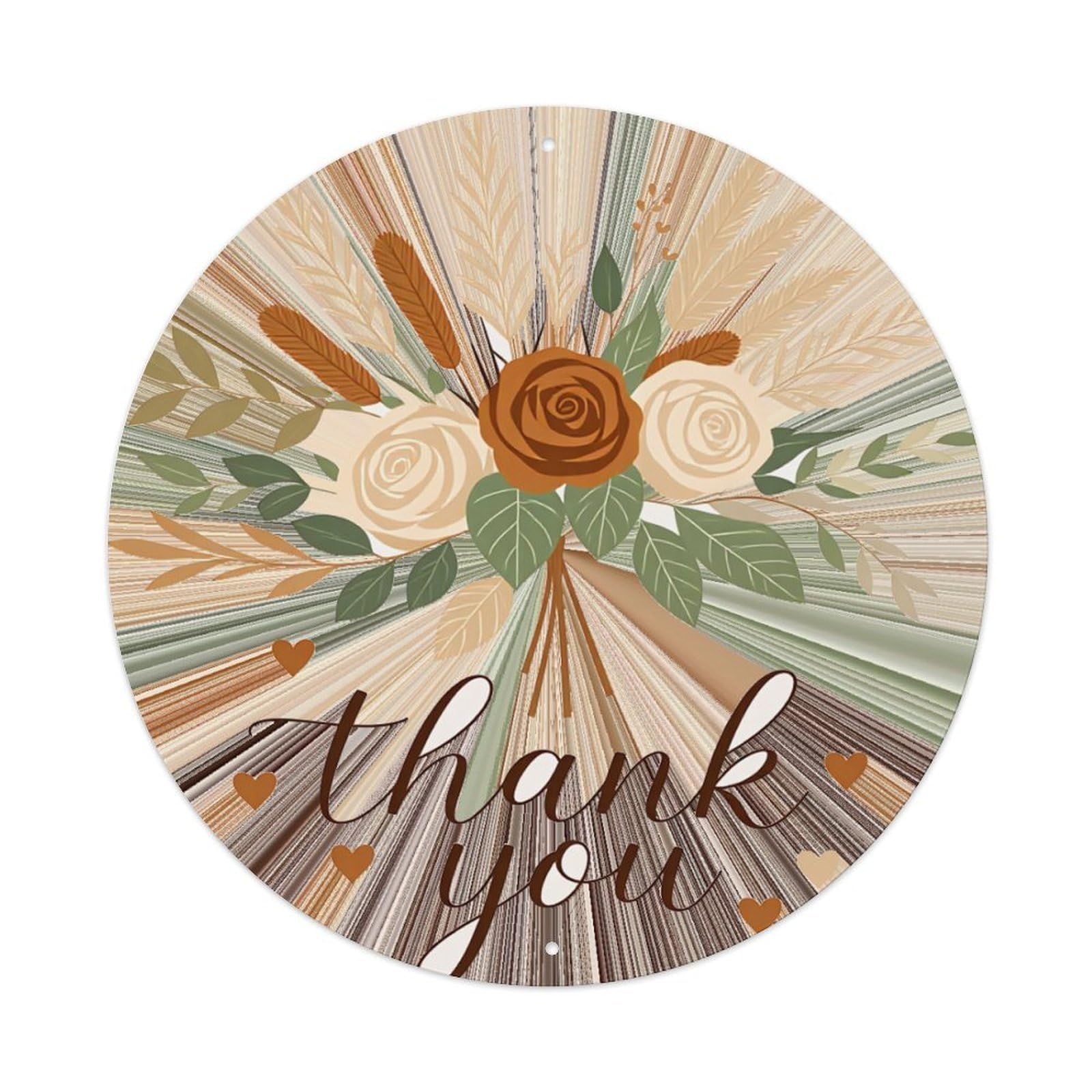 Floral Bouquet With Hearts And Text Round Tin Sign Retro Metal Sign for Cafe Bar Pub Home Game Room Gym Club Wall Decoration Vintage Metal Poster 8x8 Inch