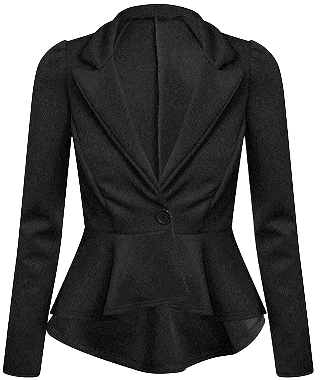 FAIRY BOUTIQUE Womens Peplum Frill Fitted Jackets Ladies Long Sleeve Flared Slim Fit Peplum Blazer Black