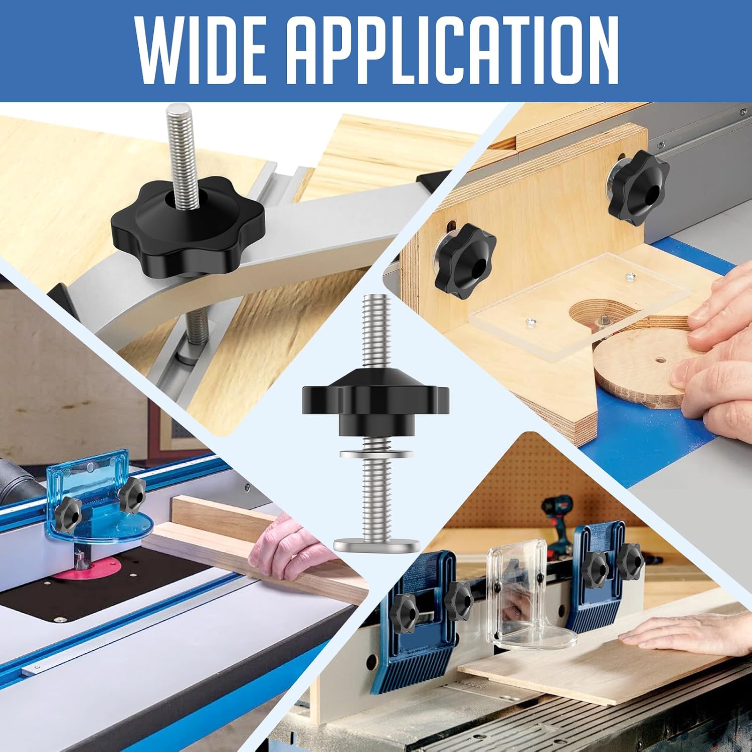10 Sets 1/4-20 T Track Bolt Knob Kit, T-Track Accessory Includes 1-1/2" & 2" T-Slot Bolts with Washers and Star Knobs for Woodworking Jigs and Fixtures