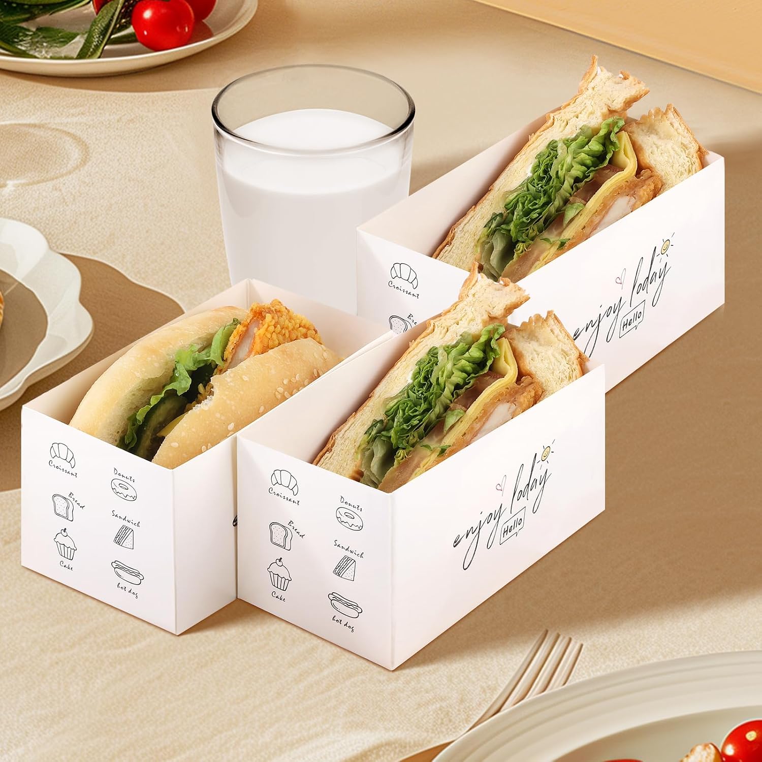60 Pack Sandwich Take Out Boxes Paper Sandwich Packaging Boxes Take Out Food Containers Cake Boxes for Toast, Donuts, Burgers