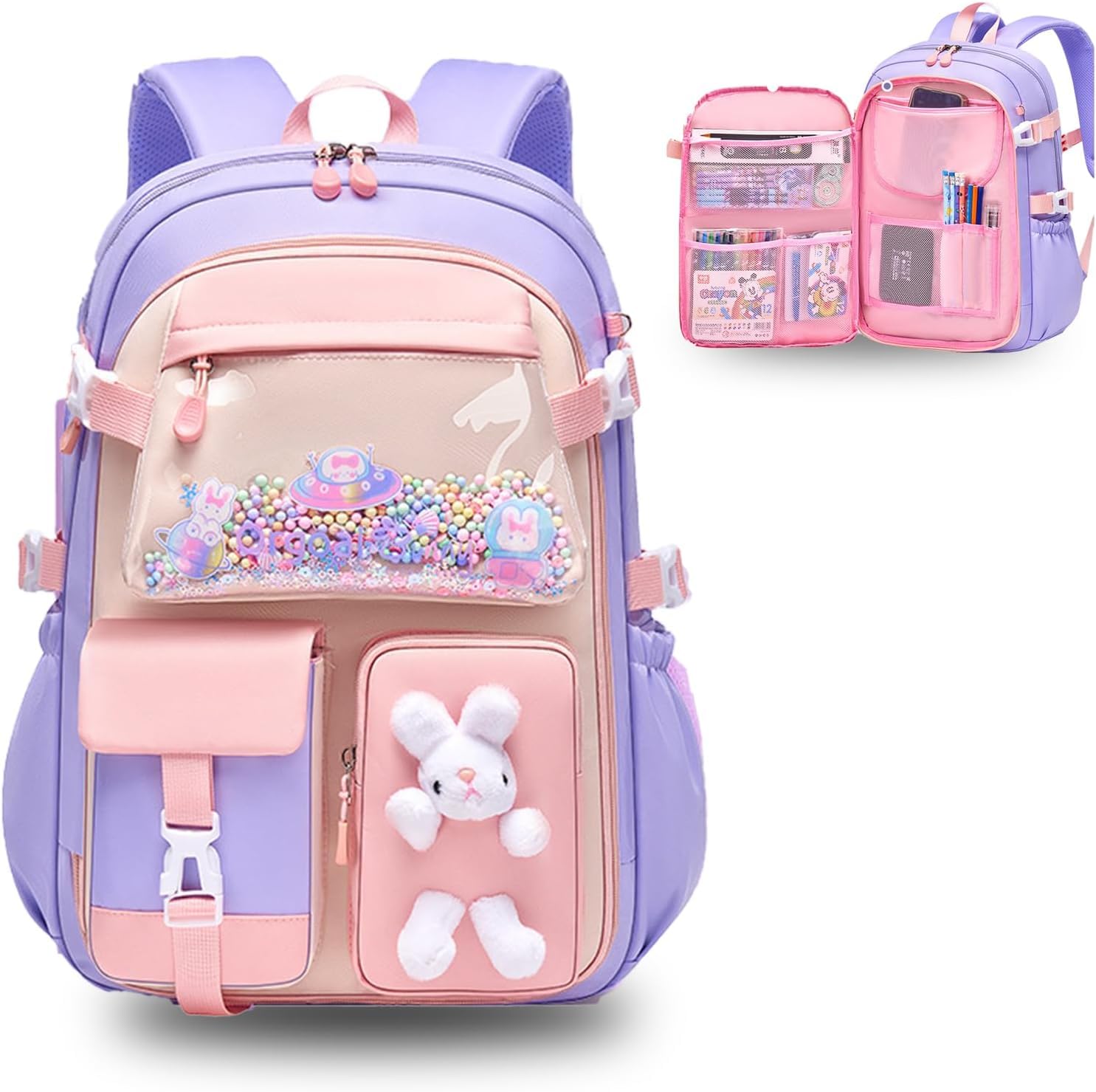 Cute Kawaii Bunny Soft Toy Large Capacity Backpack Bag for Primary School Girl Kids