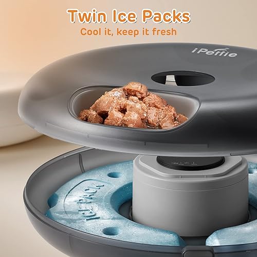 Miniatura 4 de iPettie Donuts Frost - Dispensador automático de alimentos para gatos con control de aplicación, comedero automático para gatos secos y húmedos,