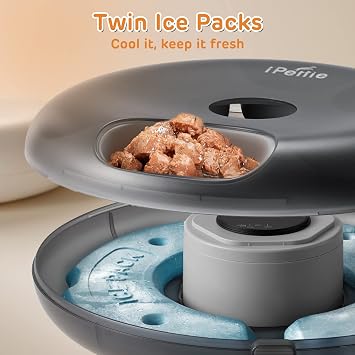 iPettie Donut Frost 6 Meal Cordless Automatic Pet Feeder, Dry & Wet Food Automatic Cat Feeder with Two Ice Packs, Rechargeable Massive Battery, Programmable Timer, Classic Black
