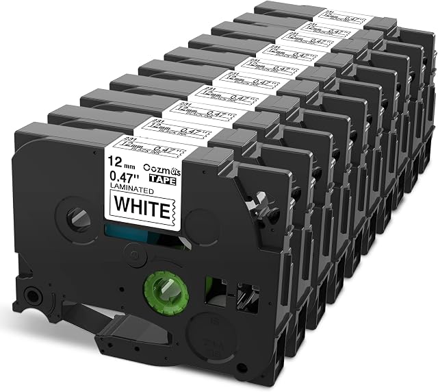 Label Maker Tape Replacement for Brother PT-H110 D210 H100 D400 D220 610BT P710BT Label Tape, TZe Tape 12mm 0.47 Laminated Tape P Touch Refills AZe Tz TZe-231, 1/2 Inch, Black on White, 10-Pack