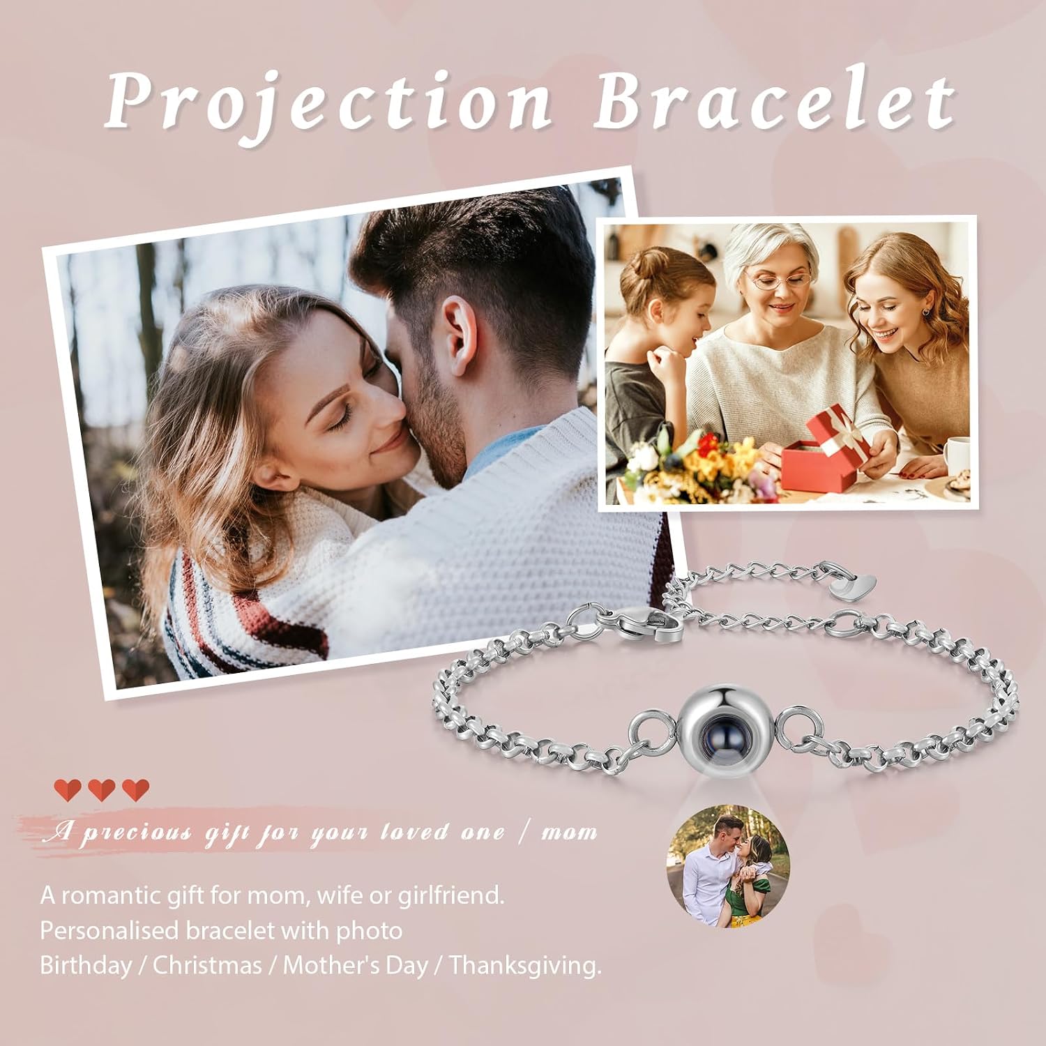 ALBERTBAND Christmas Gifts Personalize Bracelets with Picture inside Custom Projection Bracelets with Photos Personalized Gifts for Men Women Birthday