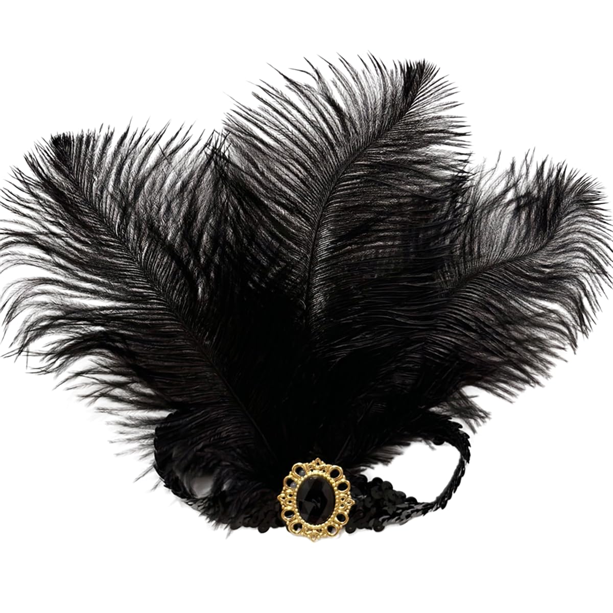 2pcs Sequins Feather Headpiece,1920s Flapper Headband,Mardi Gras Carnival Party Headwear Costume Accessory Women Headdress (Black-A)