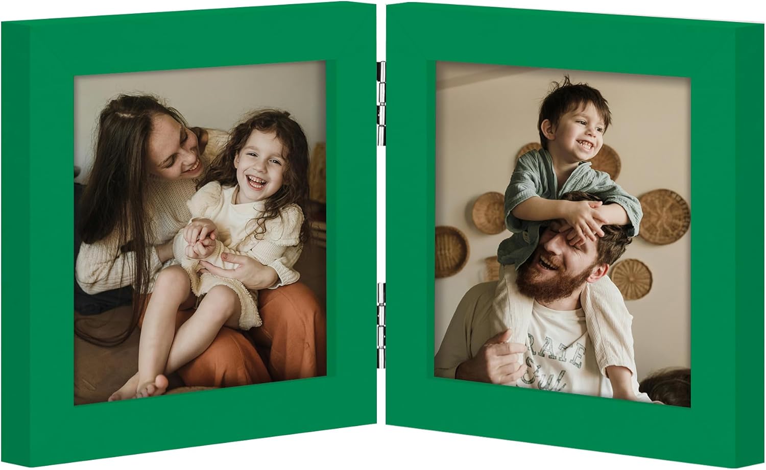 decorUhome Double 4x4 Picture Frame Vertical, Engineered Wood Bifold Photo Frame with Plexiglass for Tabletop Display, 4x4, Green
