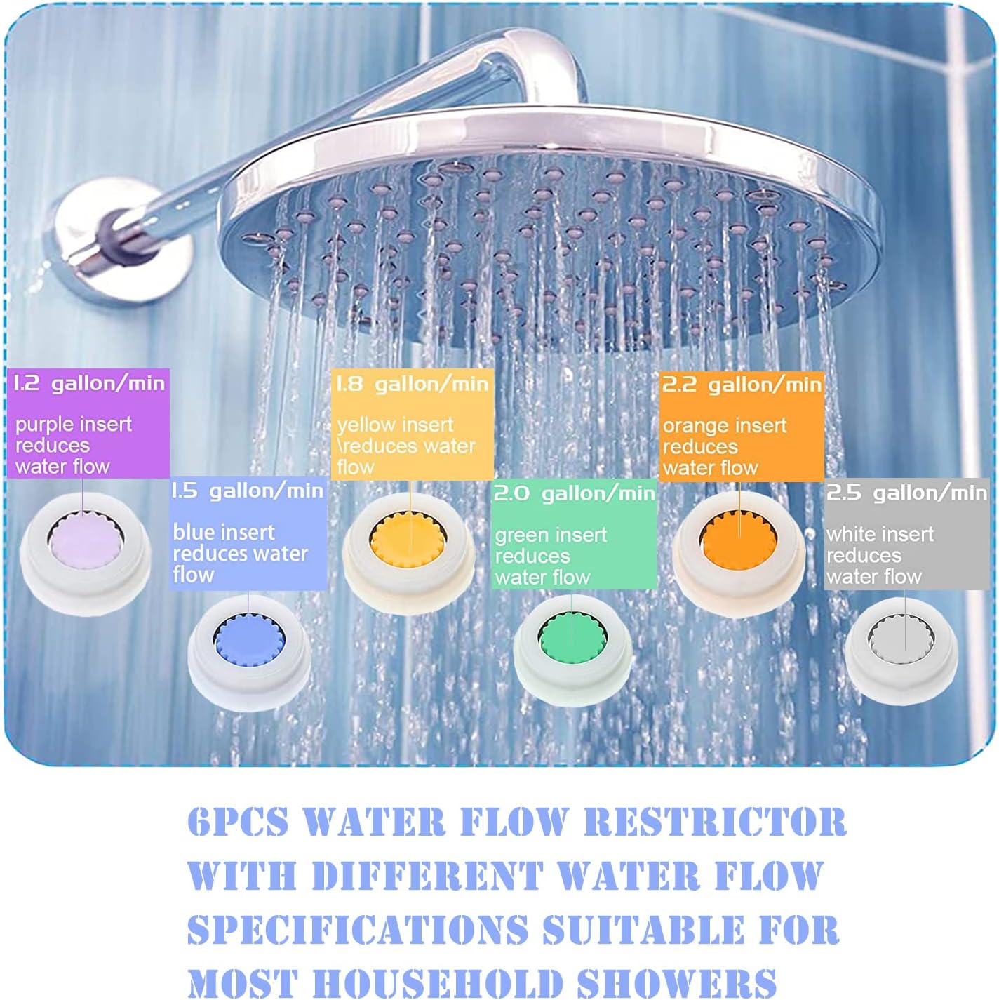7PCS Shower Flow Reducer Limiter Set,Control Valves Shower Water Flow Restrictor for Water Saving Fixed Shower Head or Handheld Shower image 4
