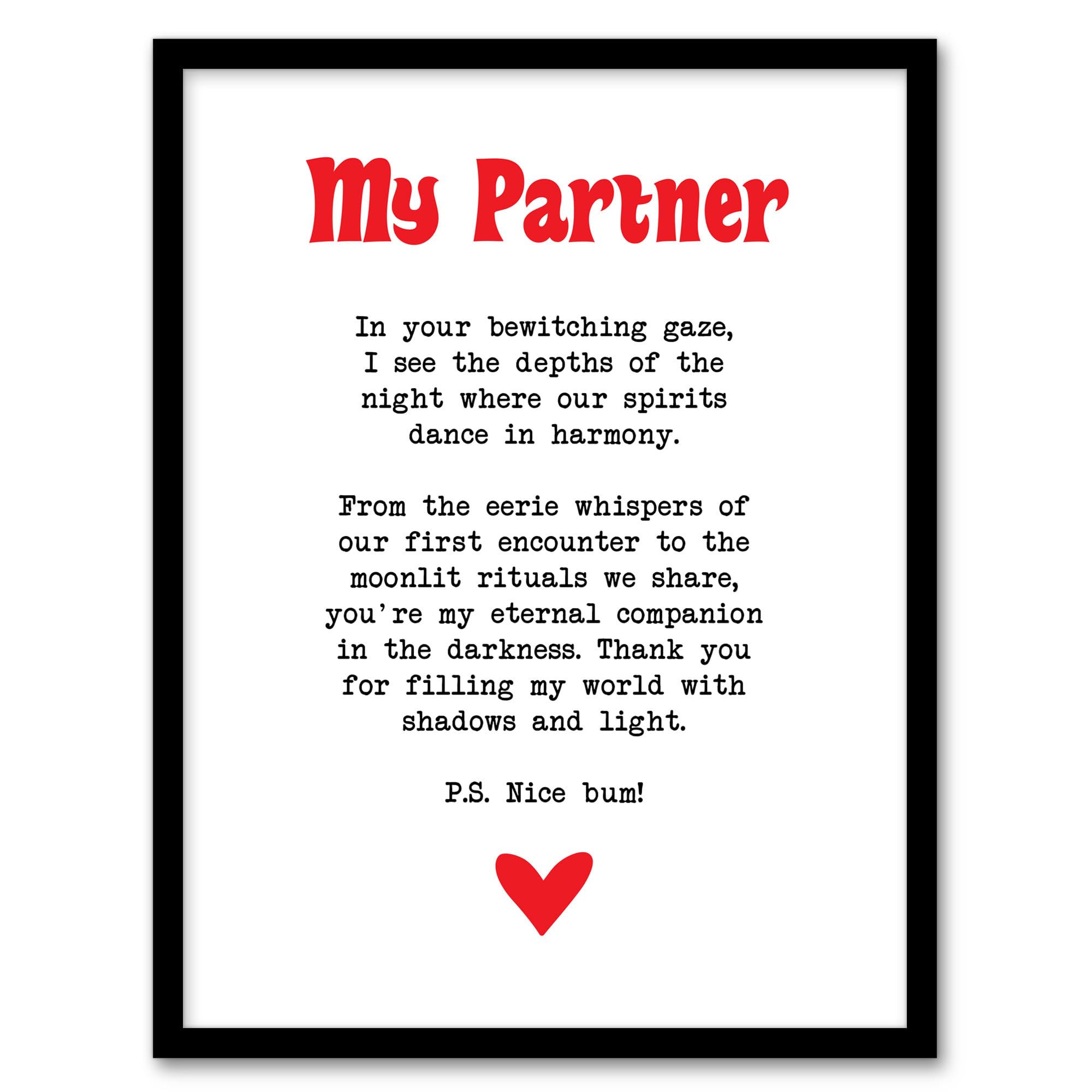 Artery8 Love Poem Goth Partner Romantic Poetry Fun Bedroom Artwork Framed Wall Art Print 18X24 Inch