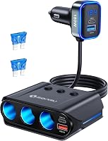 Împărțitor brichetă auto SONRU 7 în 1, încărcător auto 12V 24V, 3 prize, 4 porturi USB cu încărcare rapidă, voltmetru LED, întrerupătoare individuale 1