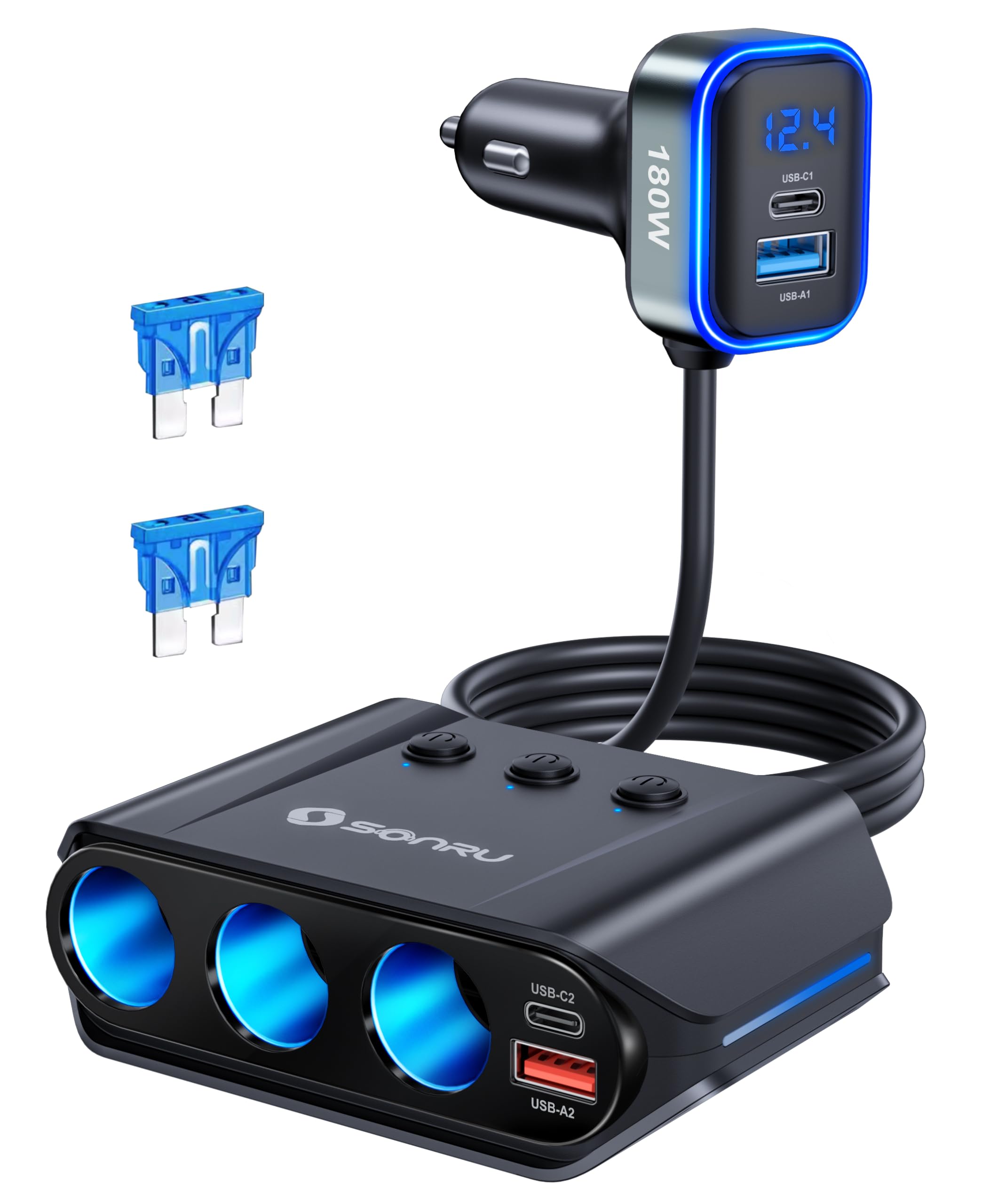 SONRU 7 in 1 Auto Ladegerät Zigarettenanzünder Verteiler