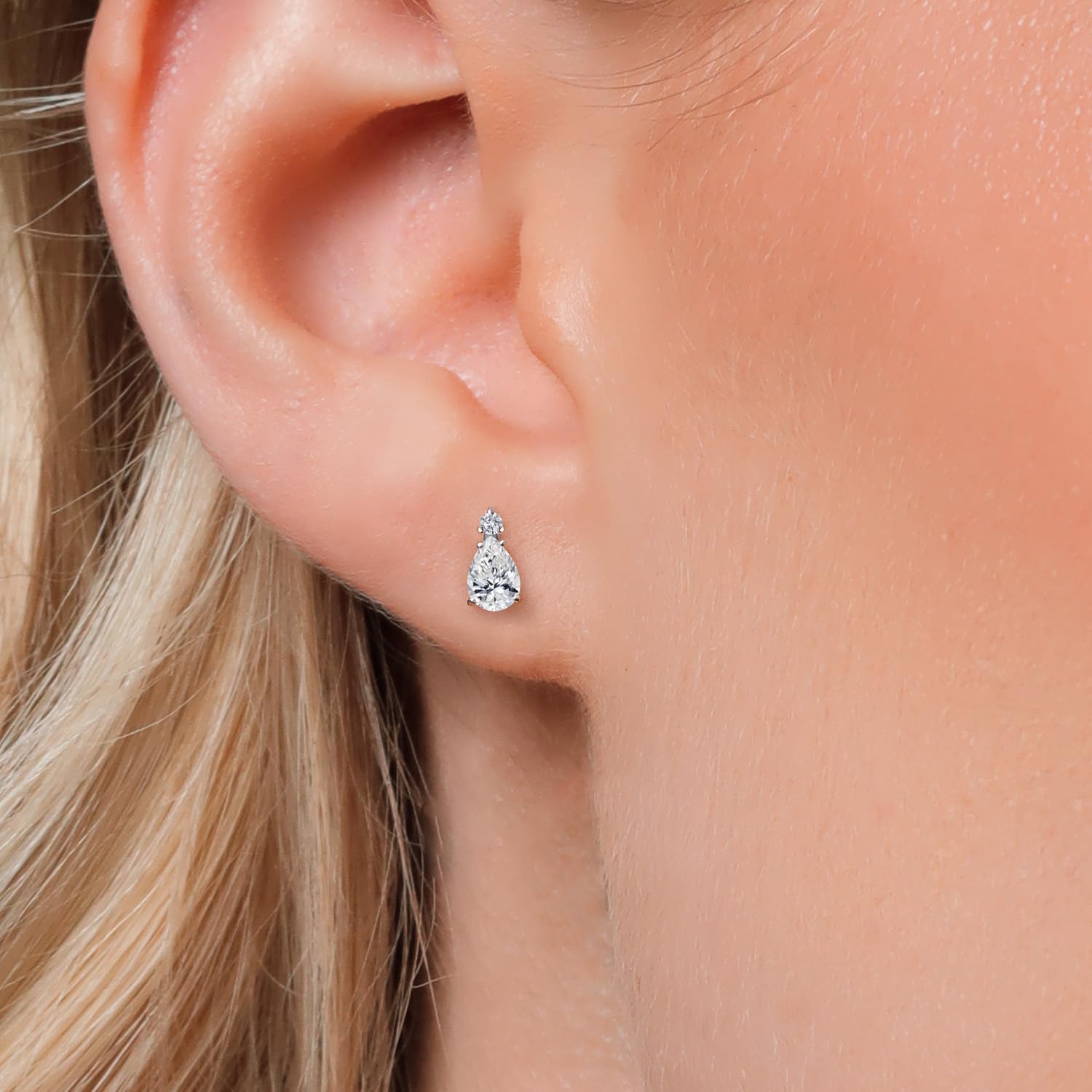 Gem Stone King 14K White Gold Lab Grown Diamond Teardrop Stud Earrings for Women | 0.74 Cttw | Gemstone April Birthstone | DEF Color | VVS-VS Clarity | Pear Shape 6X4MM - Image 3